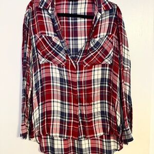 Express Red and Blue Plaid Button-Down Shirt